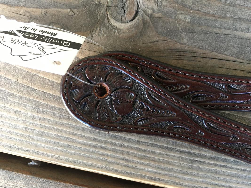 Spur Strap #102 Marrón oscuro Floral tallado correas rectas