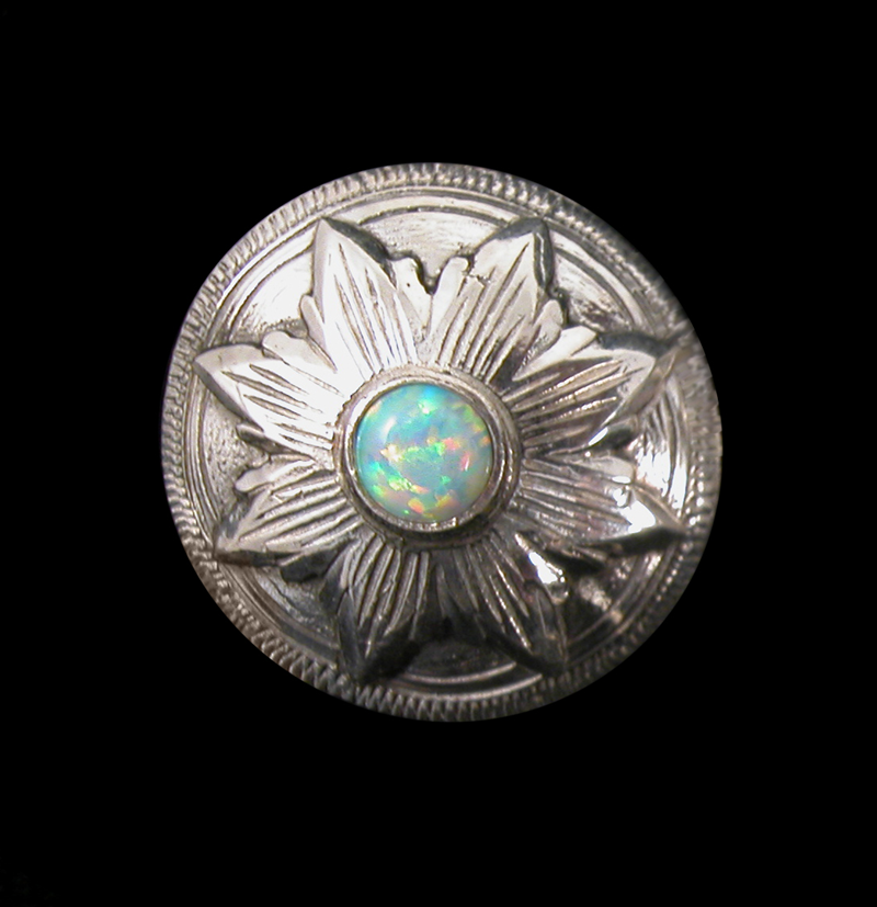Classic Sterling Silver Flower Burst Concho Earrings or Pendant with Simulated Opal