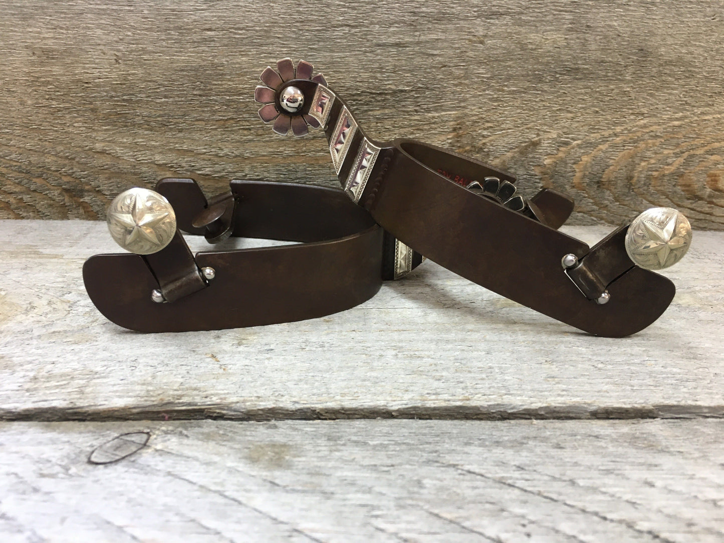 Equestrian Spur # 54 Barres d'argent avec finition marron par Tom Balding Horse Tack