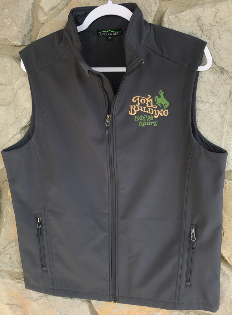 TBBS Adult Unisex Crossland Soft Shell Vest -Gray wtih Embroidered Classic Logo - By Tom Balding Bits & Spurs