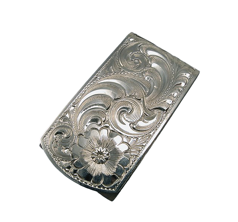 German Silver Engraved Pattern Money Clip