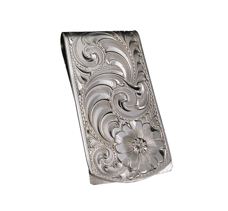 German Silver Engraved Pattern Money Clip