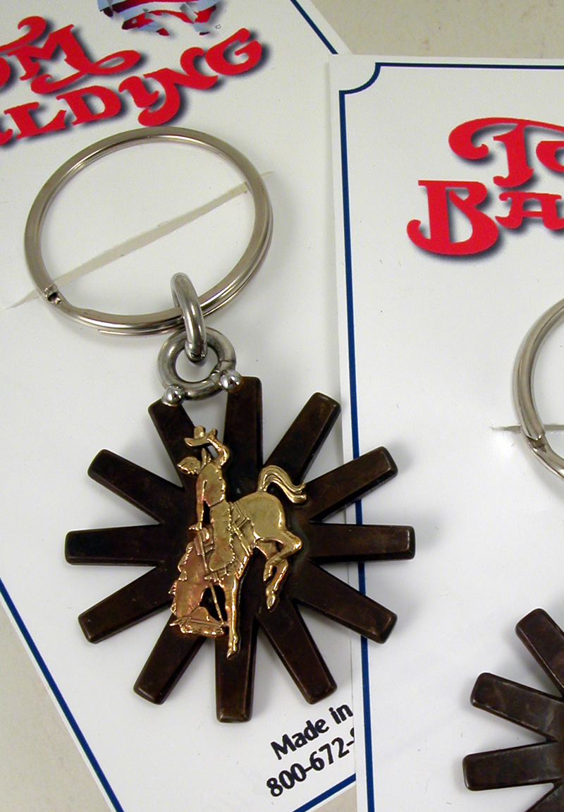 Brown Spur Rowel Key Ring With Bucking Horse - Brass