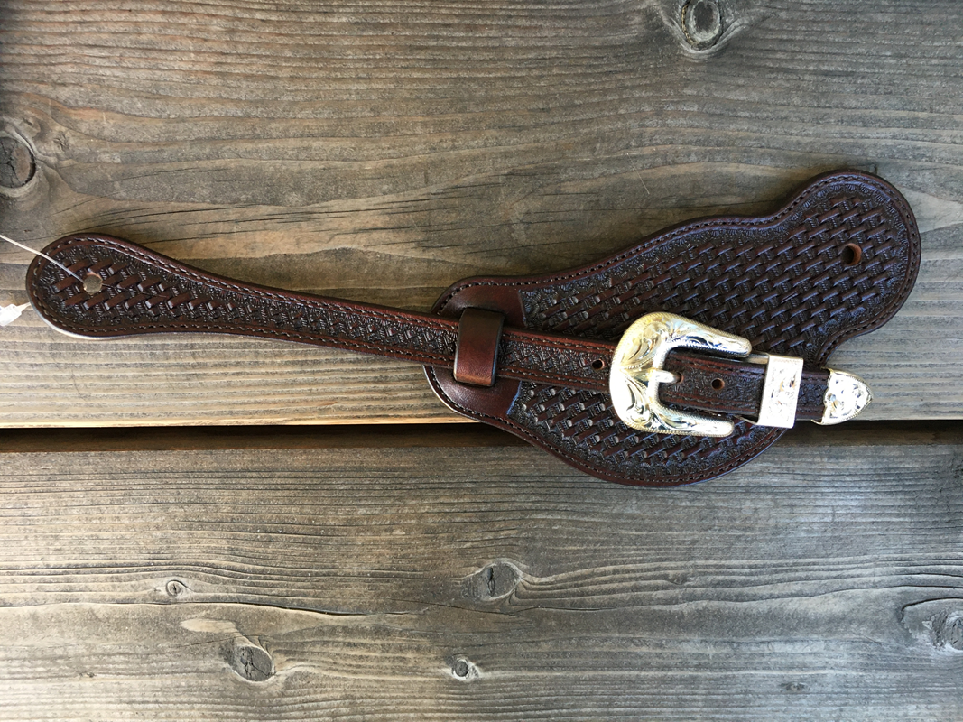 Spur Strap #101 Hombres Brown Basket Tooled Straps