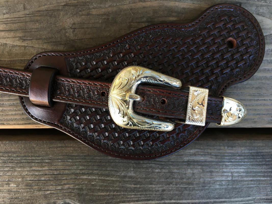 Spur Strap #101 Hombres Brown Basket Tooled Straps