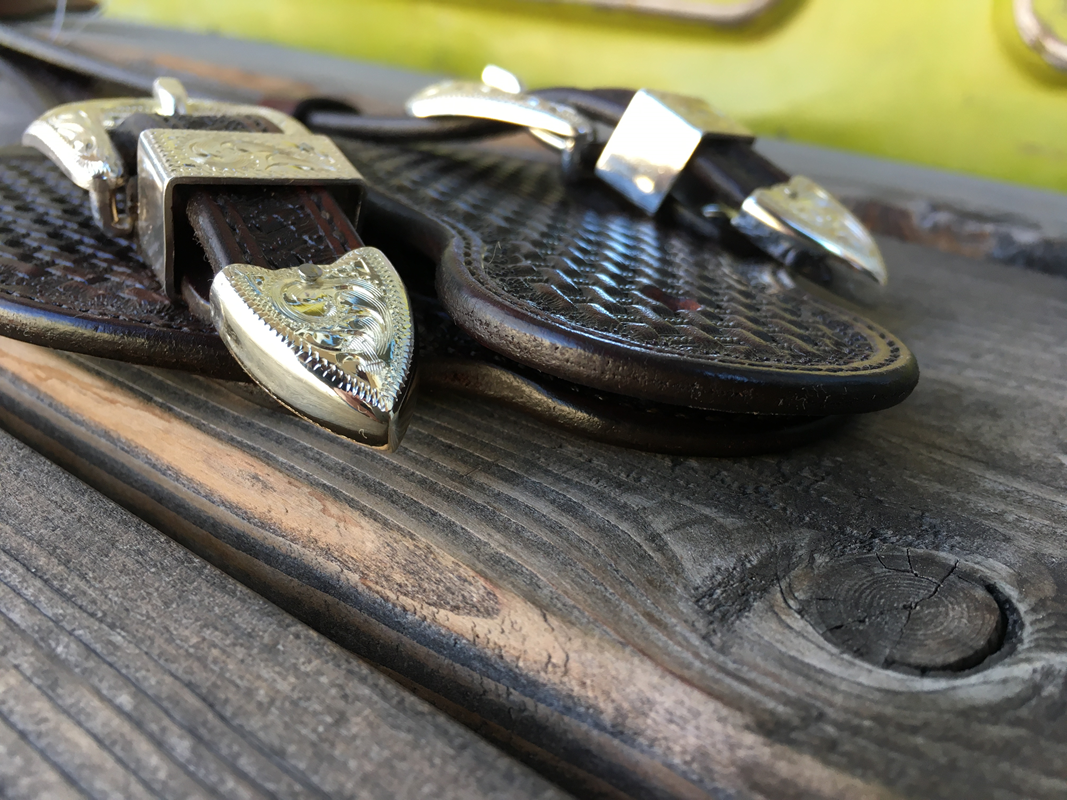 Spur Strap #101 Hombres Brown Basket Tooled Straps