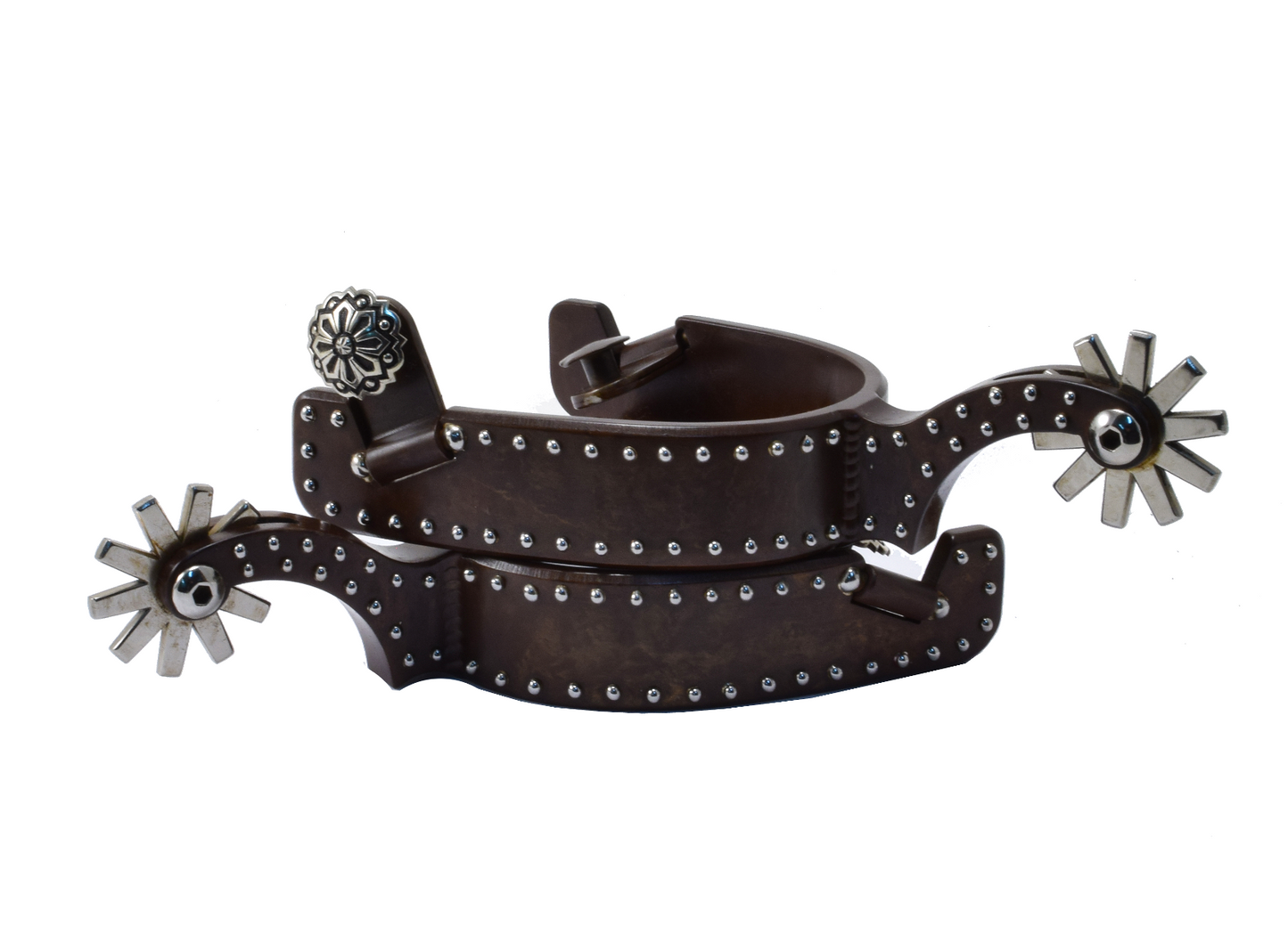 Equestrian Spur #63 Bande de style Texas avec finition marron et points par Tom Balding Horse Tack