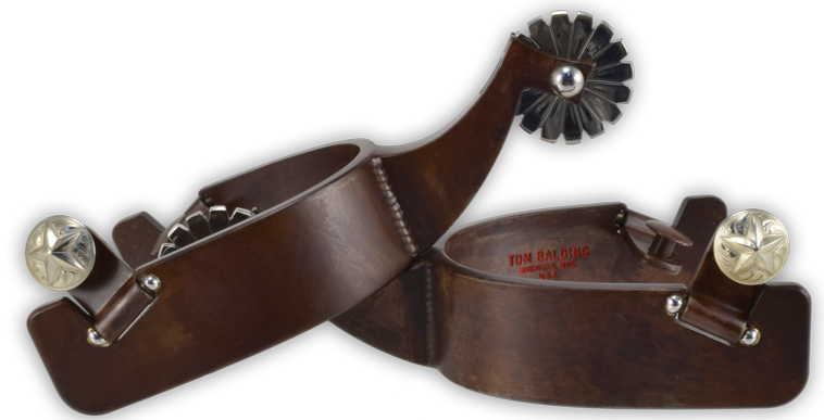Equestrian Spur #59 Texas Heelband en finition marron et molette en acier inoxydable par Tom Balding Horse Tack