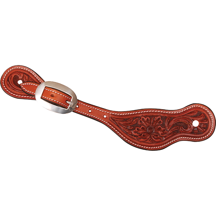 Spur Strap #21 Chesnut Leather Alpine Flower Tooling