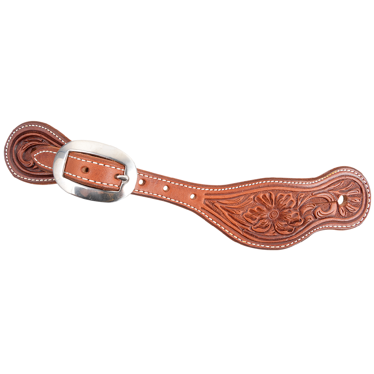 Spur Strap #21 Chesnut Leather Alpine Flower Tooling