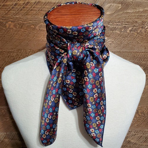 Silk Wild Rag Pattern - Calico on Navy – Tom Balding Bits & Spurs