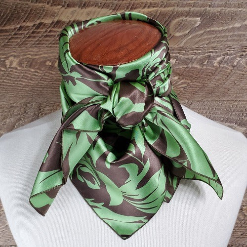 Silk Wild Rag Pattern -  Lime Roses on Brown