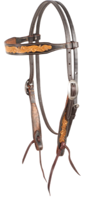 Headstall #80 - Browband Headstall with Dark Framed Floral Tooling