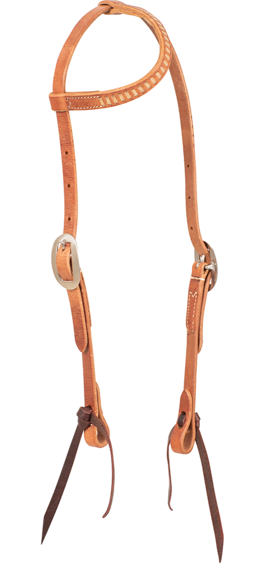 Headstall #78 - Slip Ear Headstall Natural Harness W/ Rawhide Lacing