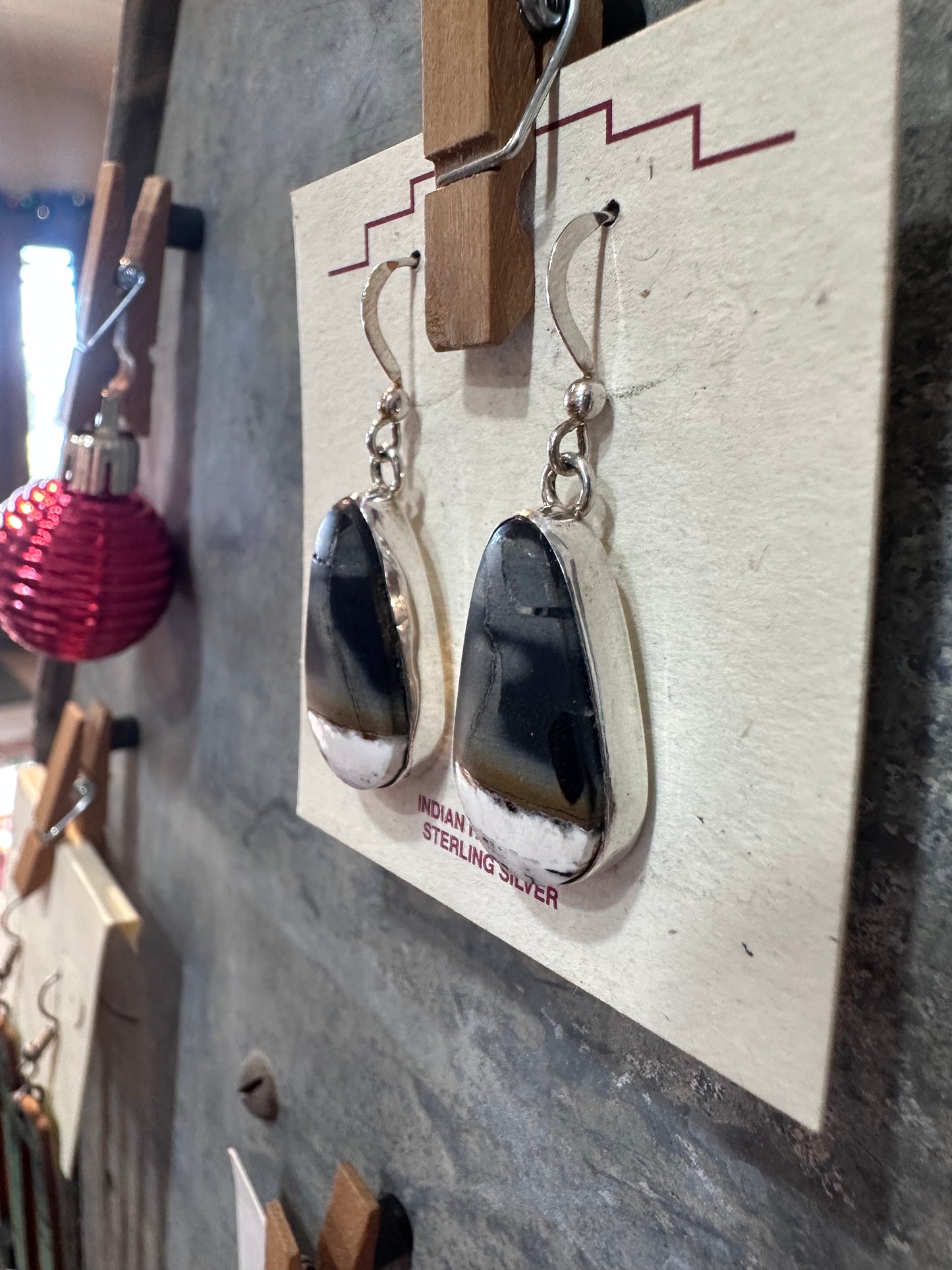 White Buffalo Stone Hook Earrings – Sterling Silver