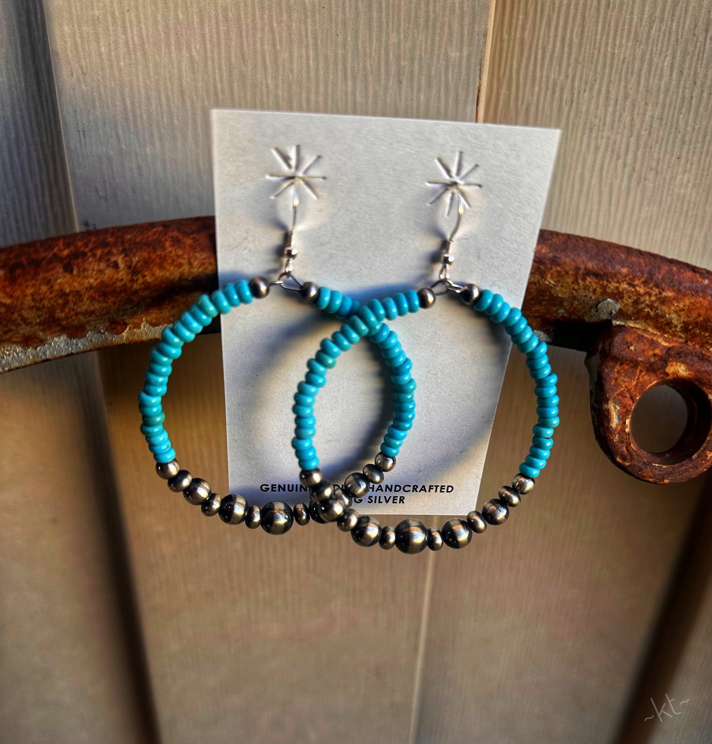 Turquoise Bead & Navajo Pearl Accent Earrings