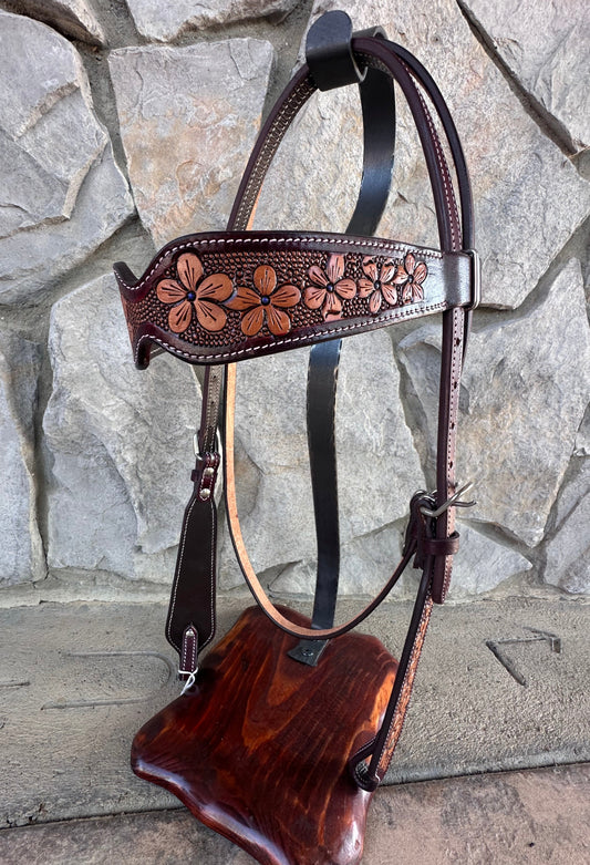 Headstall #110 - Browband Floral Two Tone Headstall