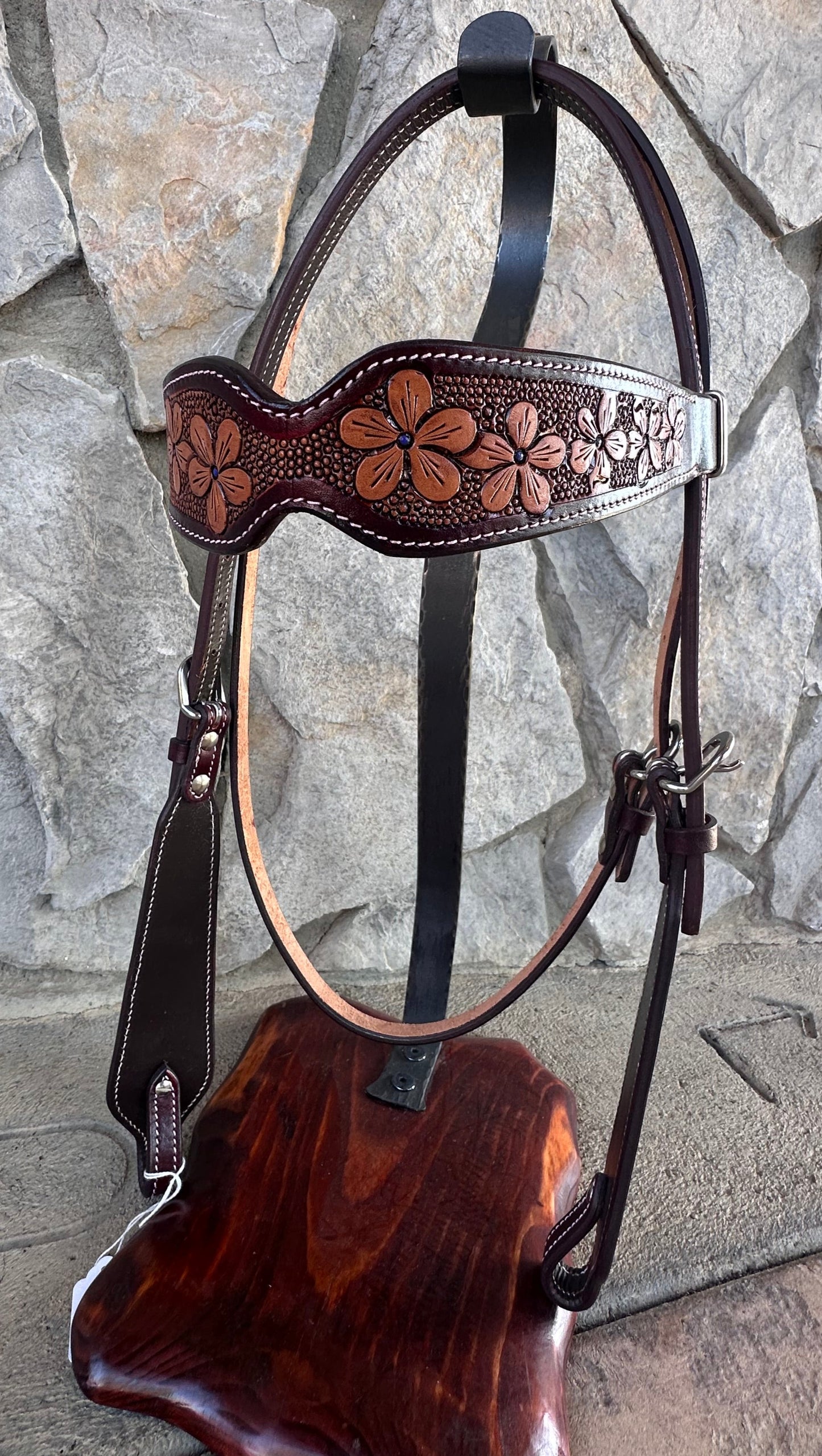 Headstall #110 - Browband Floral Two Tone Headstall