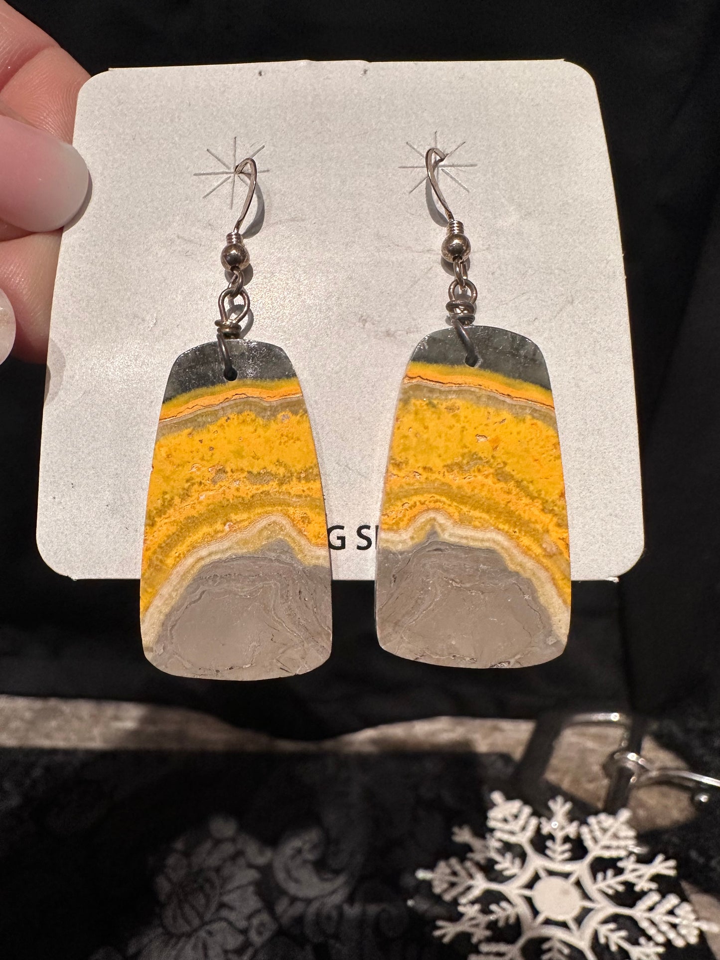 Bumble Bee Slab Hook Earrings