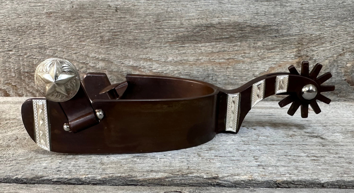 IN STOCK Spur #98 Silver Engraved Bars on Shank & Swingarm - Mens Heelband