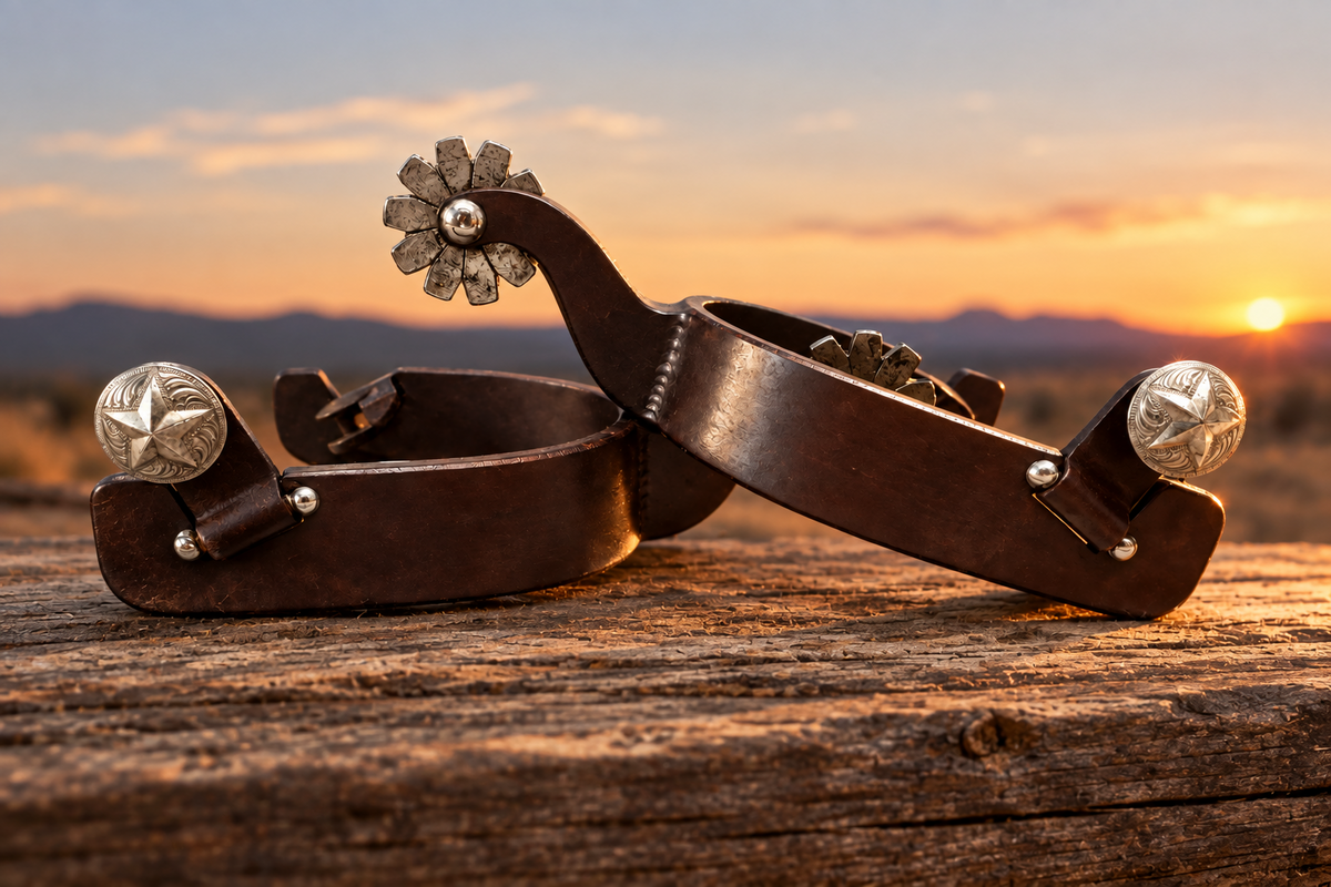 في STOCK LADIES SPUR #130 Silver Floral With Brown Finish