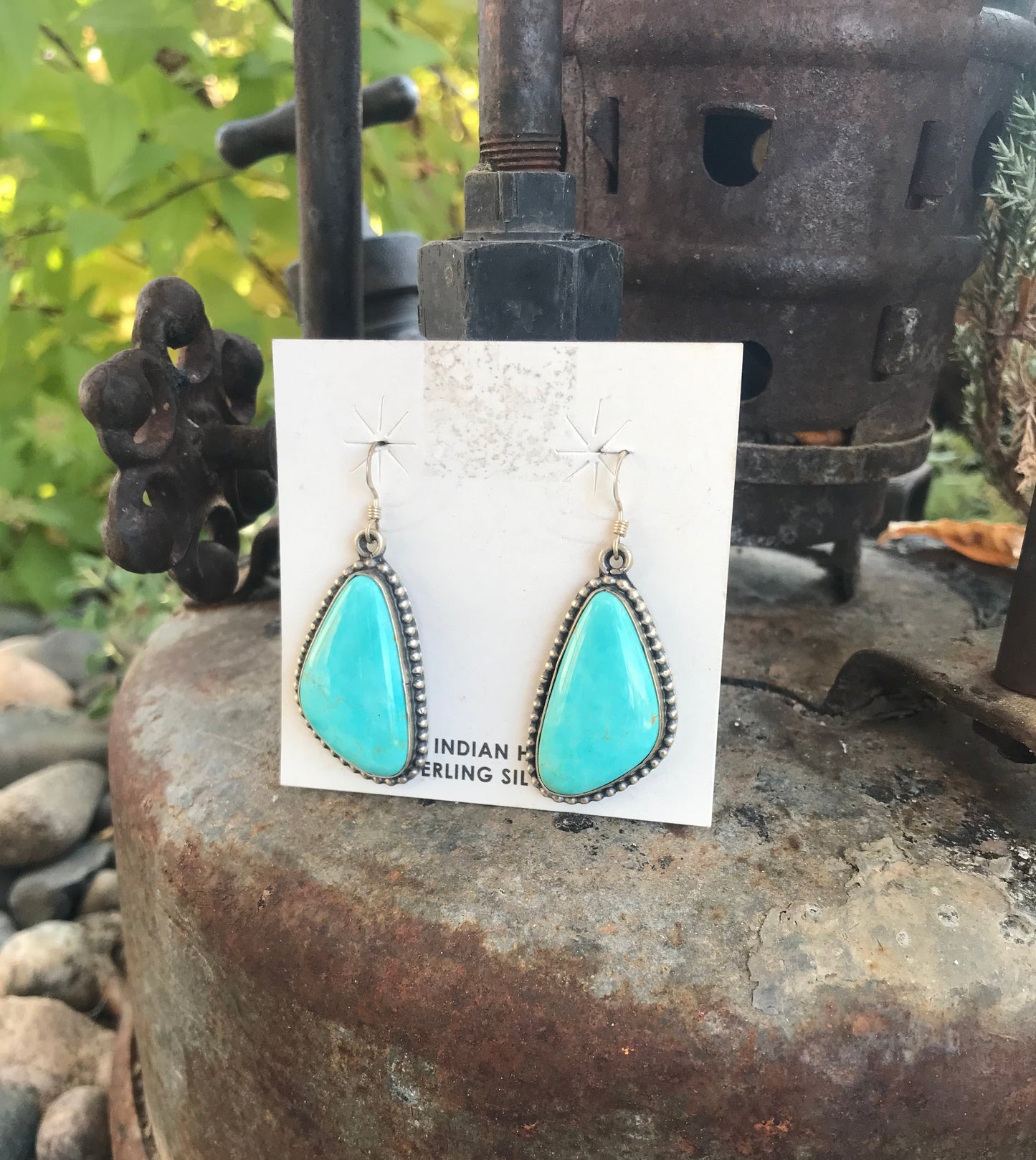 Turquoise Earring with Bead Border Sterling Silver Earrings