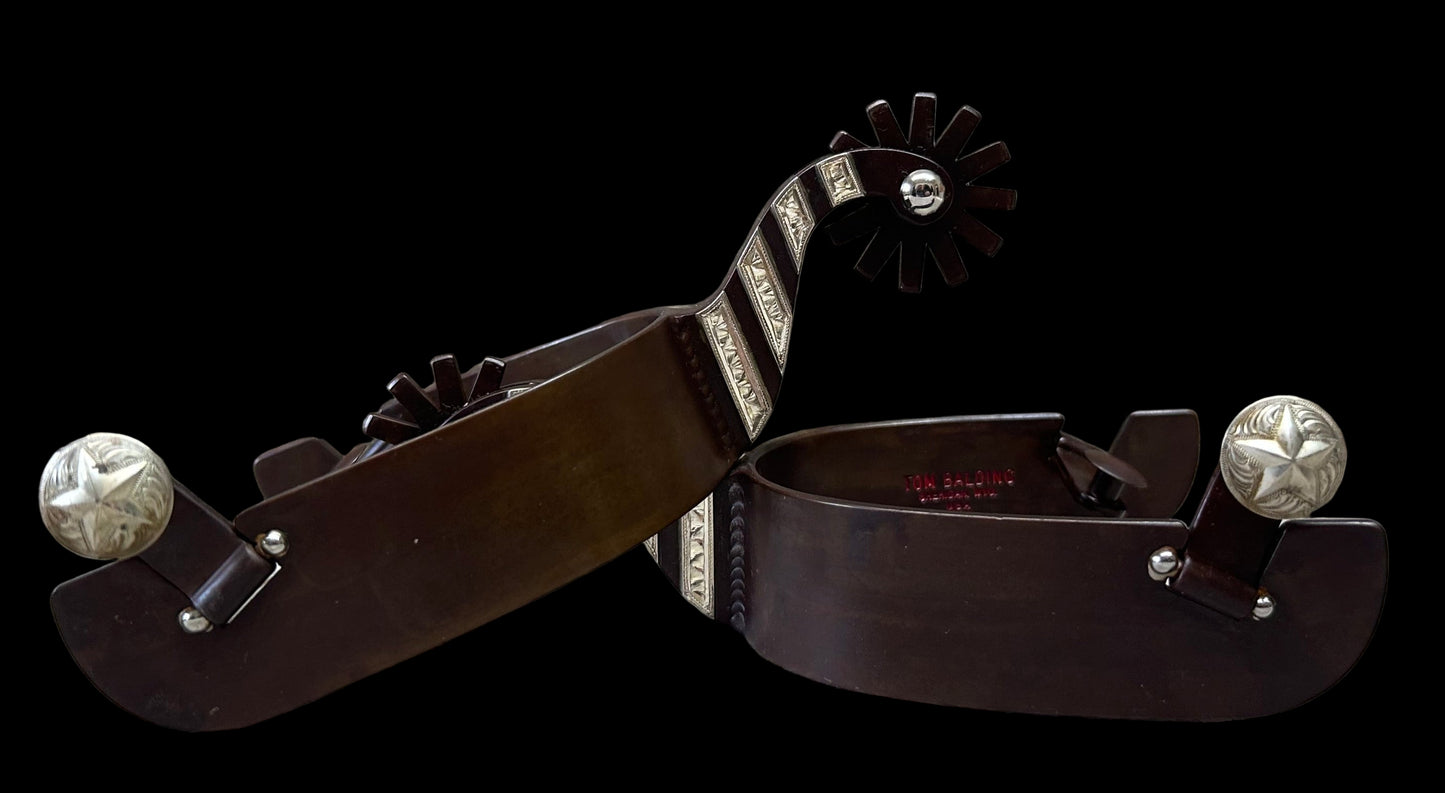 IN STOCK - Men's X-Large Heelband Spurs - Silver Bars & Brown Finish