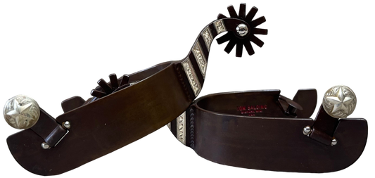 IN STOCK - Men's X-Large Heelband Spurs - Silver Bars & Brown Finish
