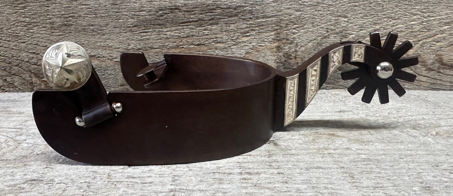 IN STOCK - Men's X-Large Heelband Spurs - Silver Bars & Brown Finish