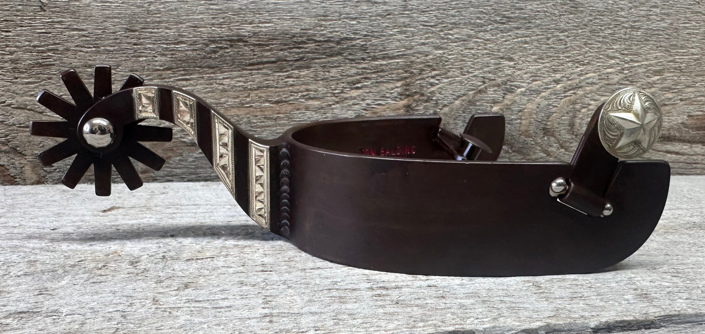 IN STOCK - Men's X-Large Heelband Spurs - Silver Bars & Brown Finish