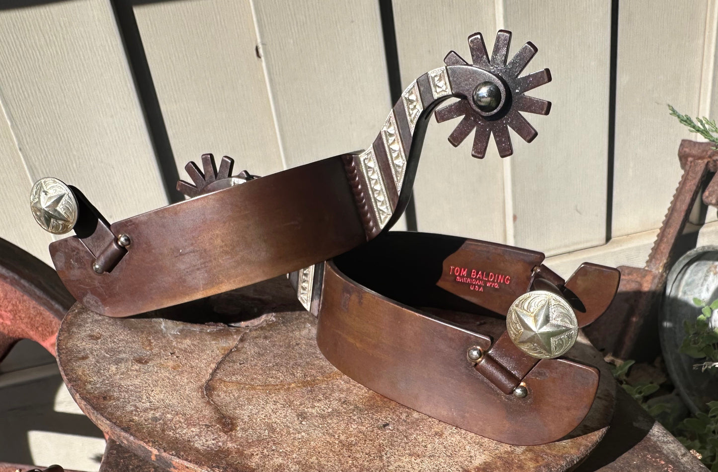 IN STOCK - Men's X-Large Heelband Spurs - Silver Bars & Brown Finish