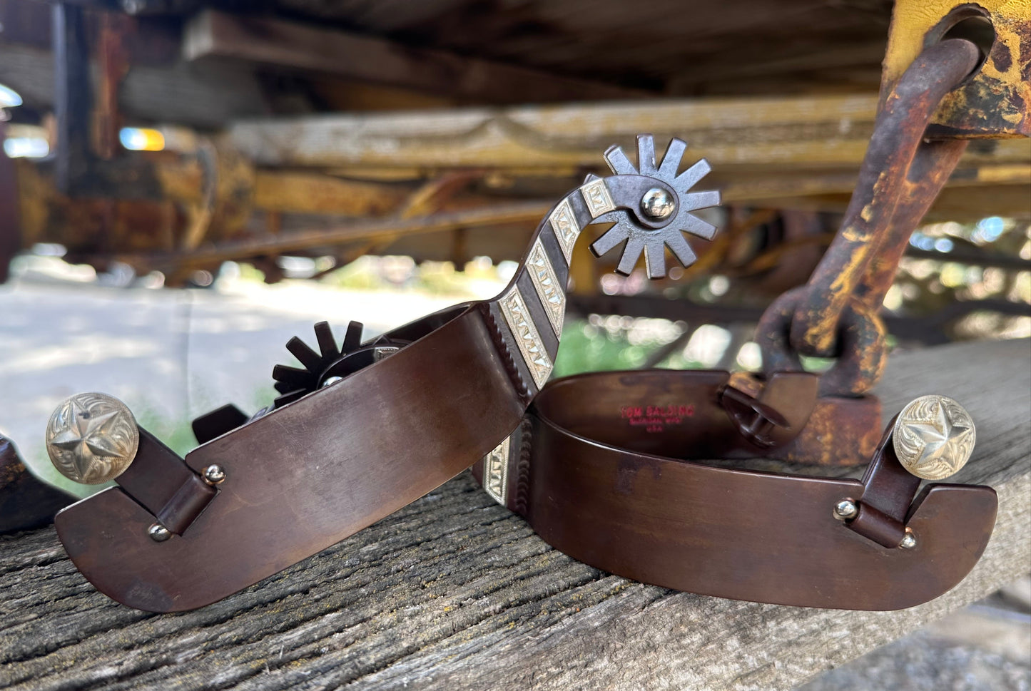 IN STOCK - Men's X-Large Heelband Spurs - Silver Bars & Brown Finish