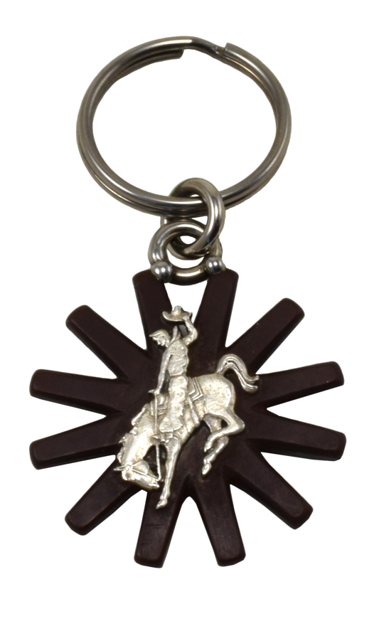 Коричневое кольцо для ключей Spur Rowel с лошадкой - серебро 925 пробы