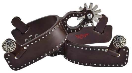 Equestrian Spur #51 Texas Heelband finition marron avec des points par Tom Balding Horse Tack