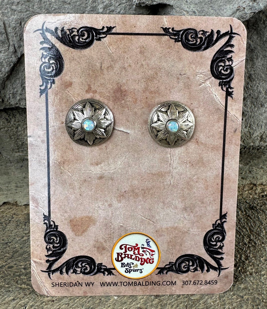Boucles d'oreilles concho en argent sterling classique fleur éclatée ou pendentif avec opale simulée