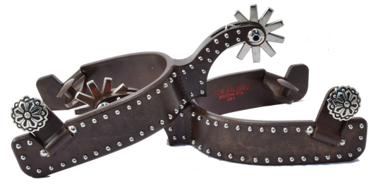 Equestrian Spur #63 Bande de style Texas avec finition marron et points par Tom Balding Horse Tack