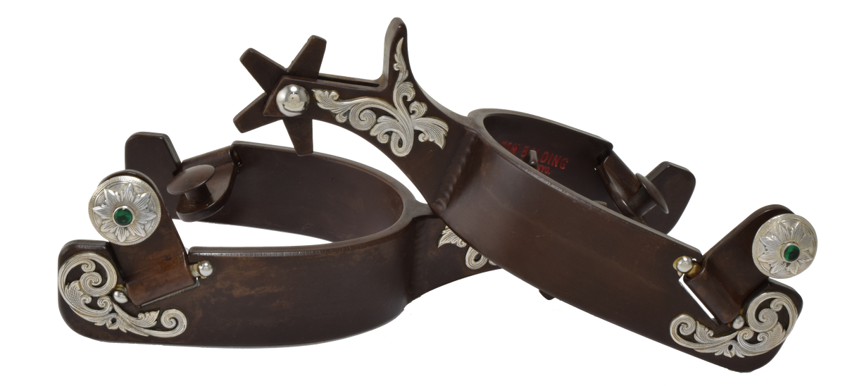 في STOCK LADIES SPUR #130 Silver Floral With Brown Finish
