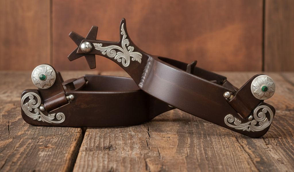 في STOCK LADIES SPUR #130 Silver Floral With Brown Finish