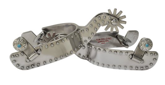 Spur #118 Stainless Spurs Silver Dots Turquoise Stone in Button