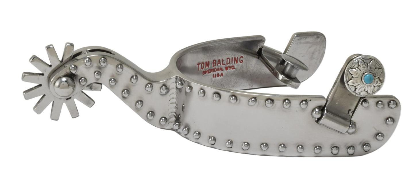 Spur #118 Stainless Spurs Silver Dots Turquoise Stone in Button