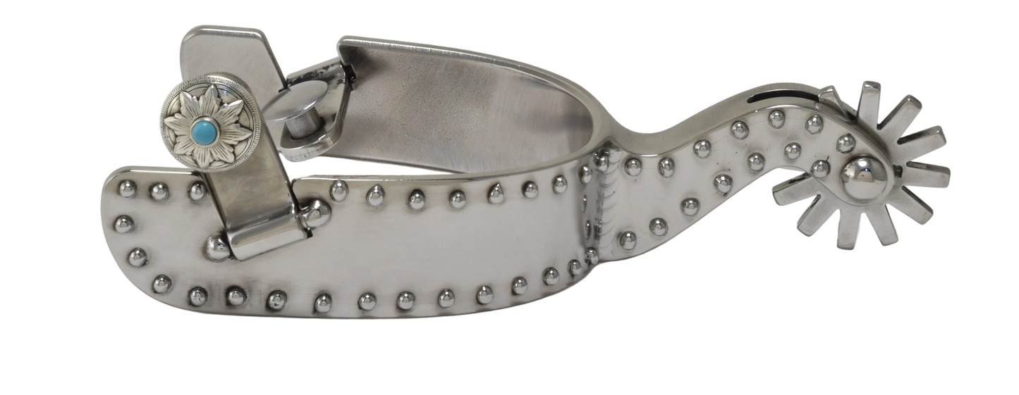 Spur #118 Stainless Spurs Silver Dots Turquoise Stone in Button