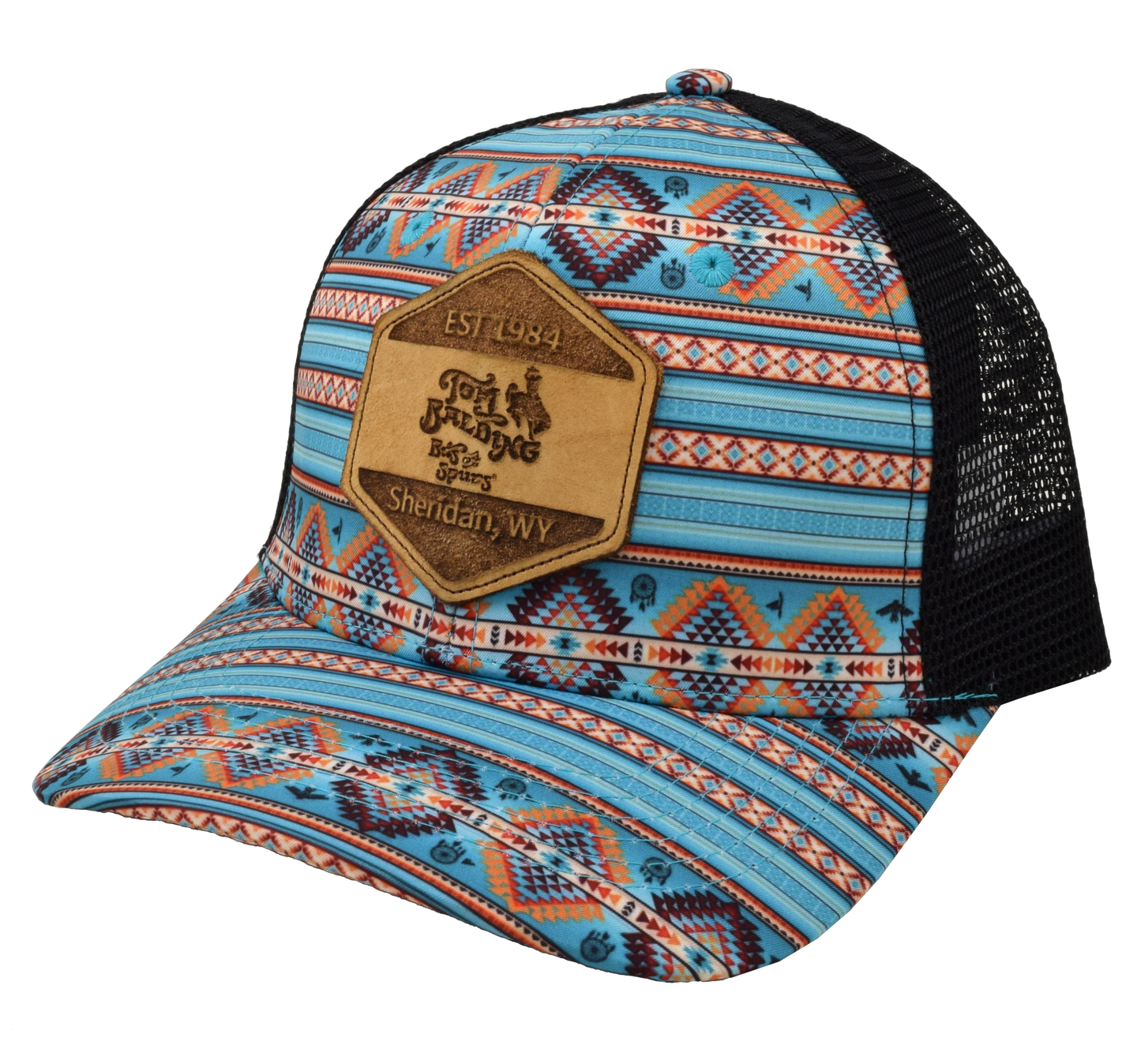 Cap #10 Leather Patch Multi Color Pattern with Black Mesh Back Classic Cap