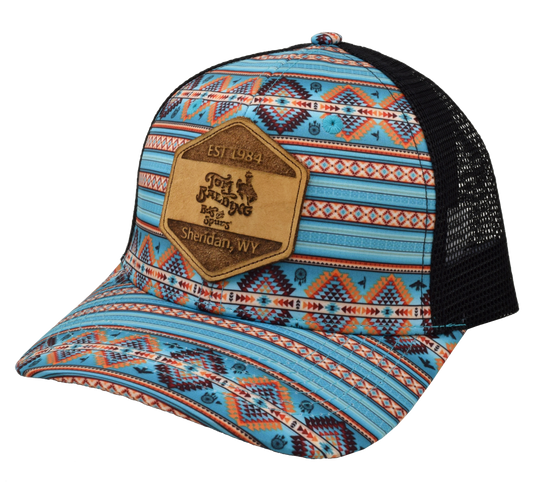 Logo Cap #10 Leather Patch Multi Color Pattern with Black Mesh Back Classic Cap By Tom Balding Bits &amp; Spurs