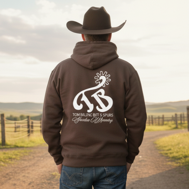 Tom Balding Bits & Spurs Cocoa Hoodie – Western Ranch Wear Comfort