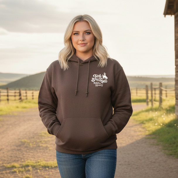 Tom Balding Bits & Spurs Cocoa Hoodie – Western Ranch Wear Comfort