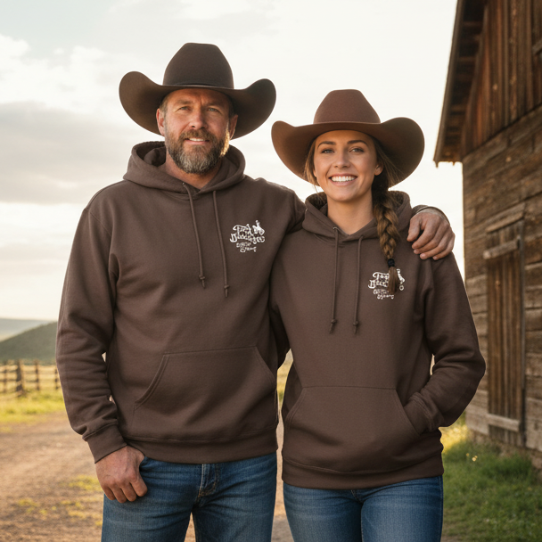 Tom Balding Bits & Spurs Cocoa Hoodie – Western Ranch Wear Comfort