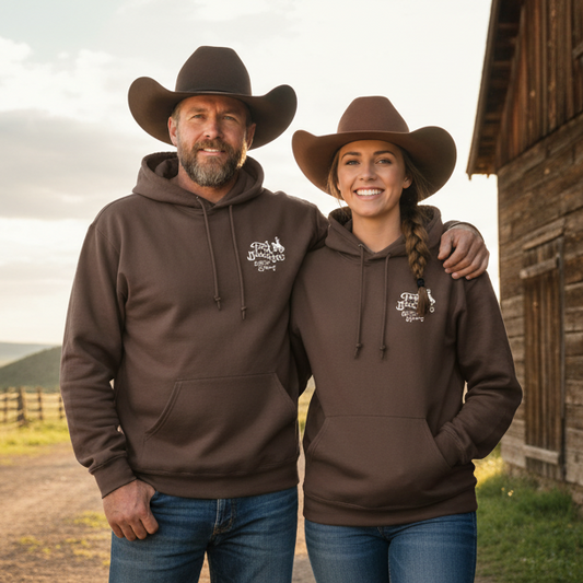 Tom Balding Bits & Spurs Cocoa Hoodie – Western Ranch Wear Comfort