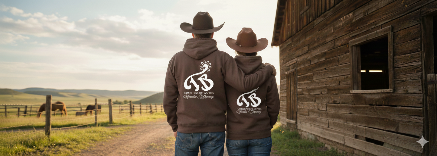 Tom Balding Bits & Spurs Cocoa Hoodie – Western Ranch Wear Comfort