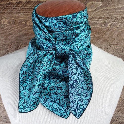 Silk Wild Rag Pattern - Matrix Teal Print Scarf