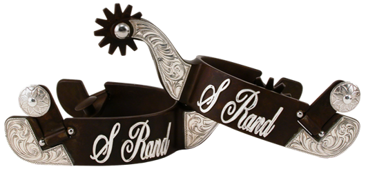Spur #13 Silver Plate & Custom Name with Brown Finish